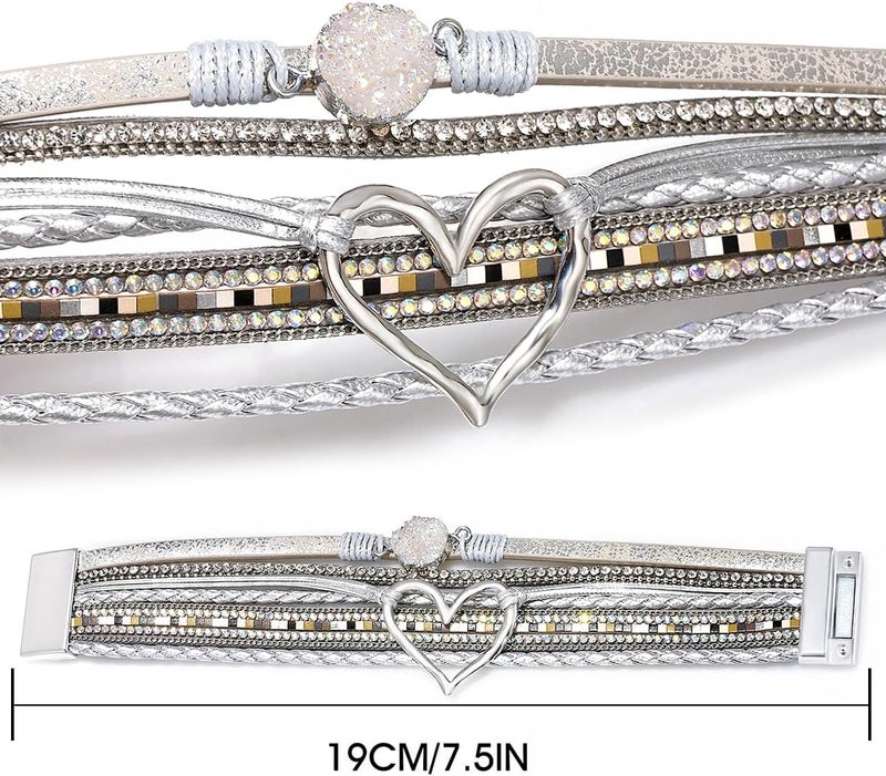 Suyi Multilayer Leather Wrap Bracelet Heart-Shape Wide Cuff Bracelets for Women - Image 5